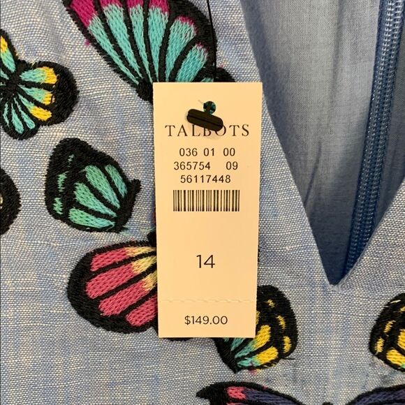Talbots linen blend Embroidered Butterfly Sleeveless shift Dress NWT size 14 - Picture 6 of 12